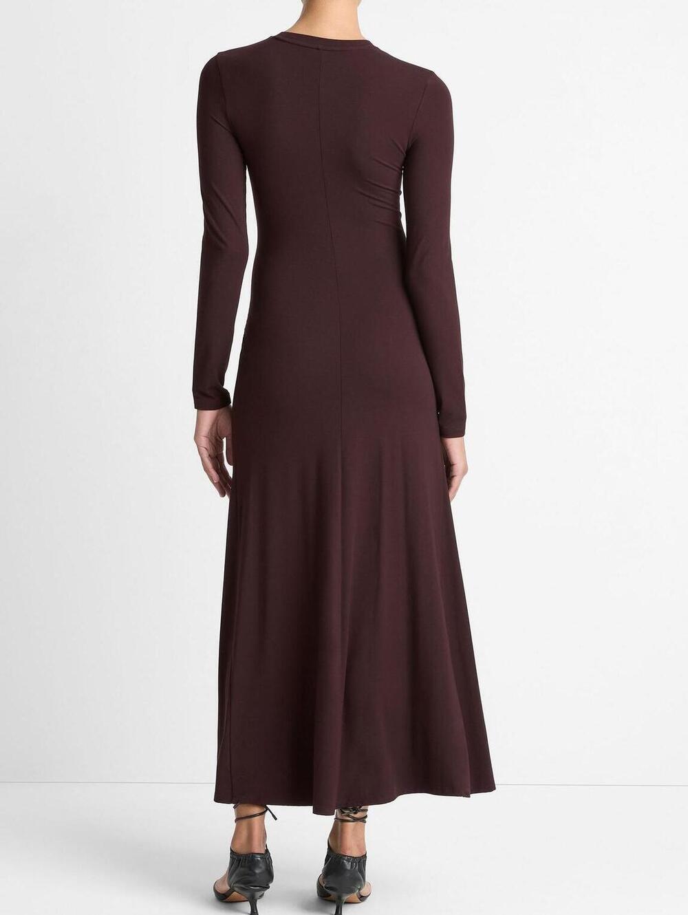 Vince Long Sleeve Ruched Burgandy Midi Dress - Picture 6 of 11